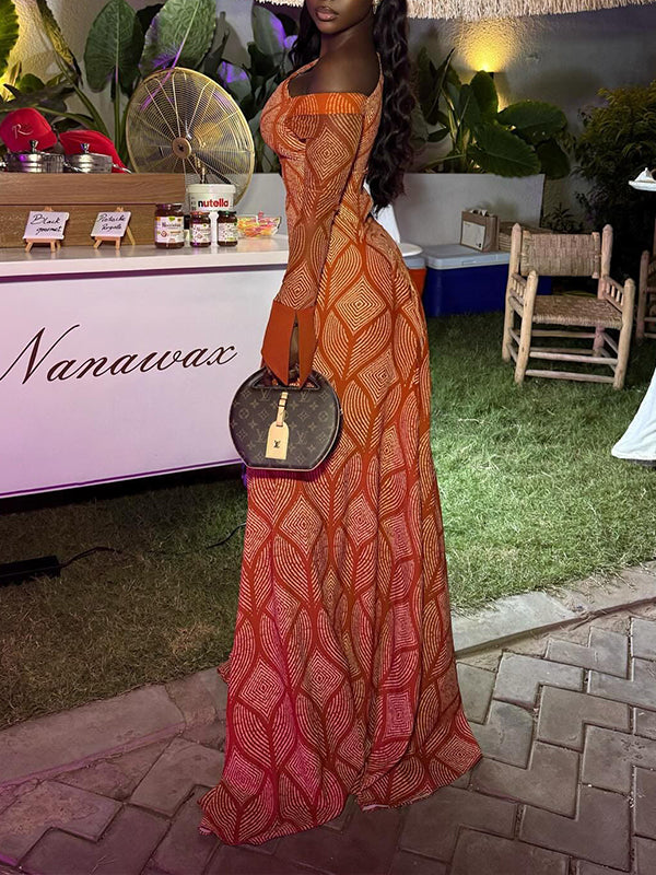 Printed Boat-Neck Maxi Dress