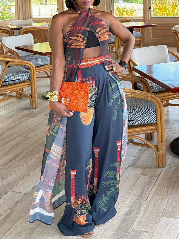 Printed Halter Tunic Top & Pants Set