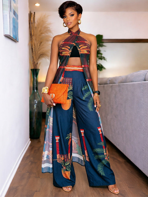 Printed Halter Tunic Top & Pants Set