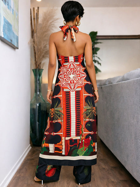 Printed Halter Tunic Top & Pants Set