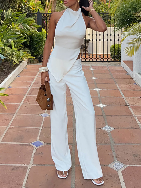 Solid Halter Top & Pants Set