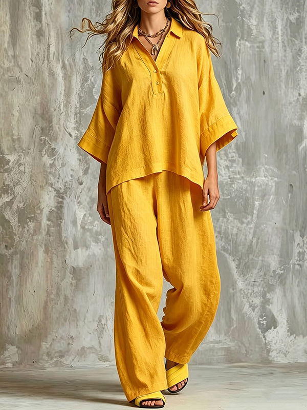 Button-Front Shirt & Pants Set