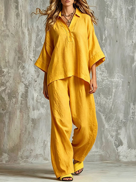 Button-Front Shirt & Pants Set