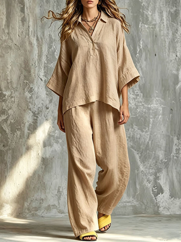 Button-Front Shirt & Pants Set
