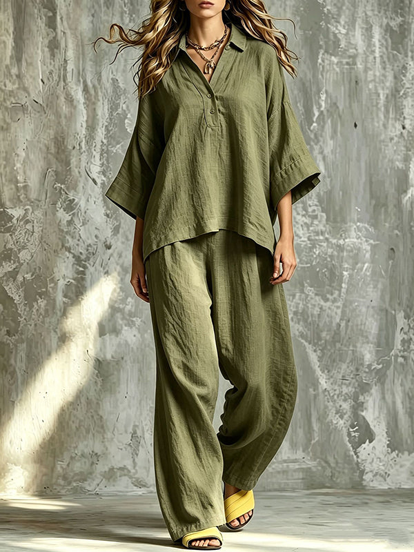 Button-Front Shirt & Pants Set