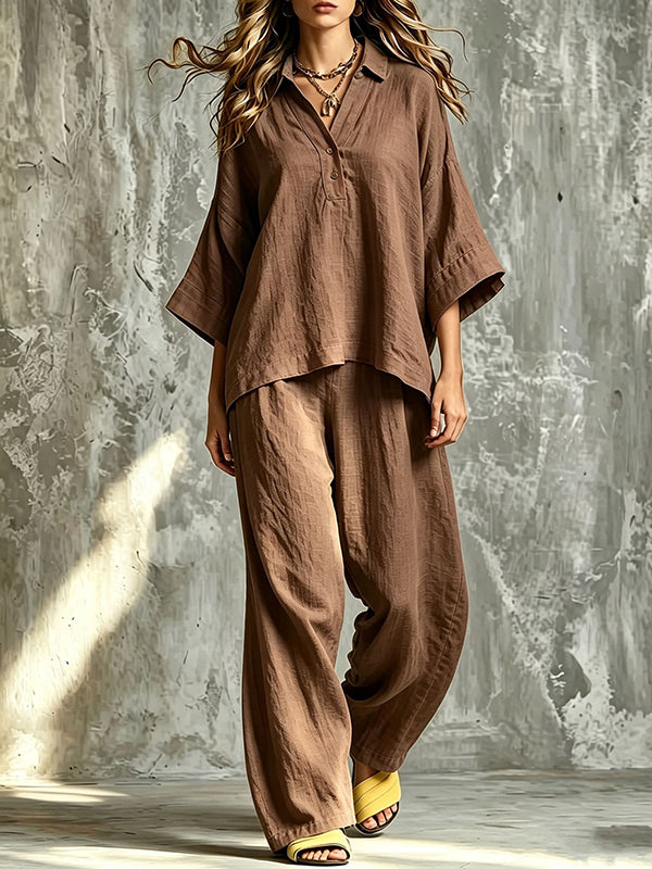 Button-Front Shirt & Pants Set