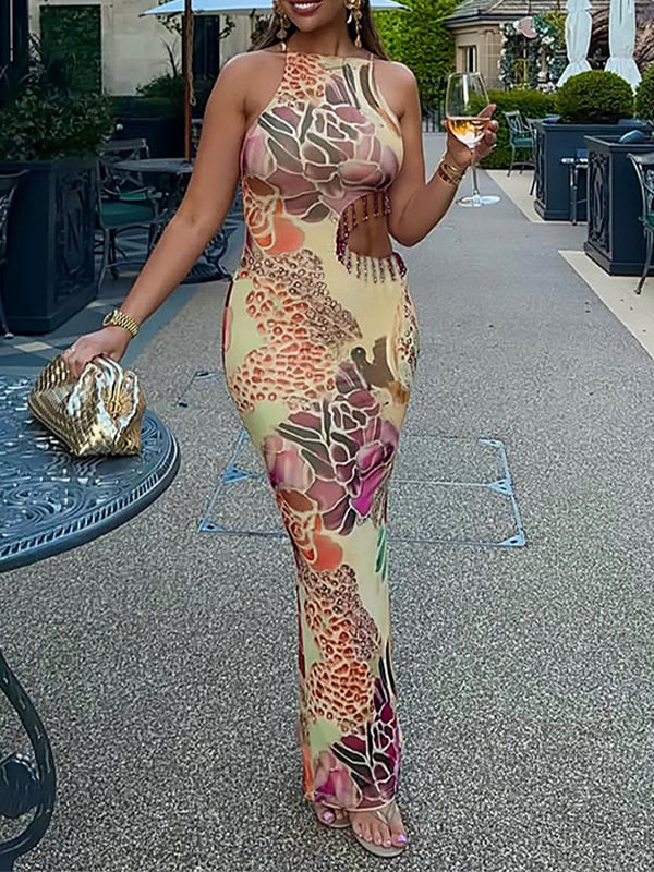 Printed Cutout Sleeveless Dress