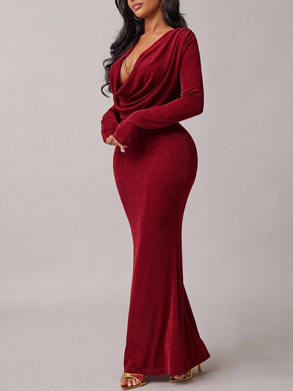 Solid Cowl-Neck Maxi Dress