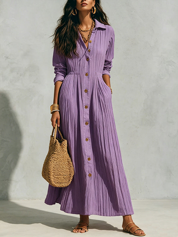 Solid Button-Front Shirt Dress