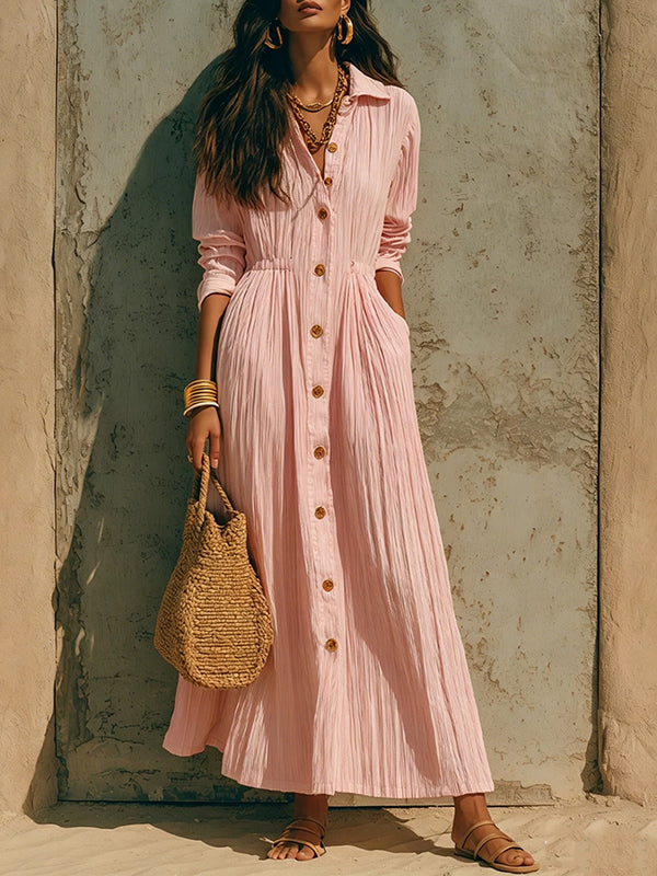Solid Button-Front Shirt Dress