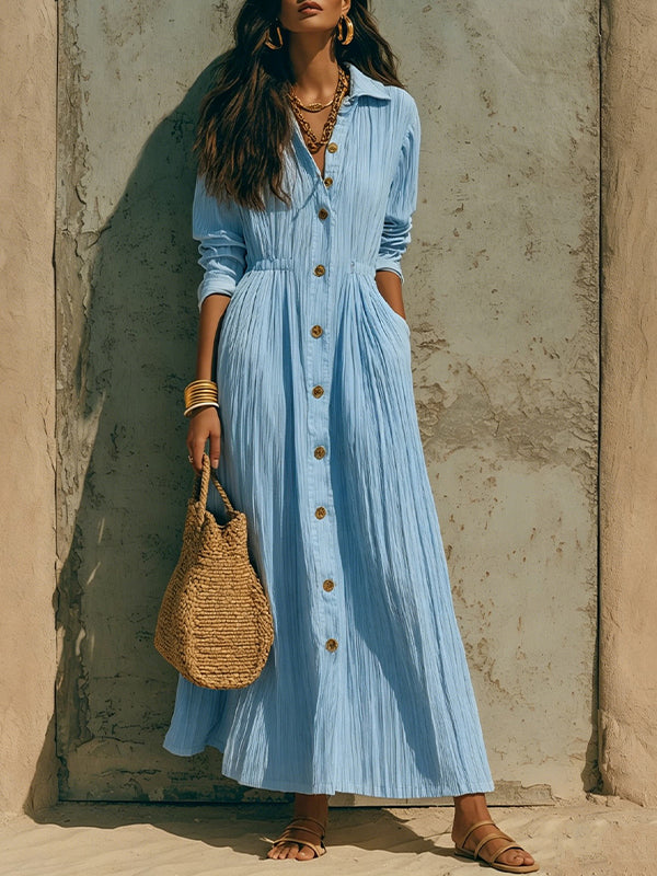 Solid Button-Front Shirt Dress