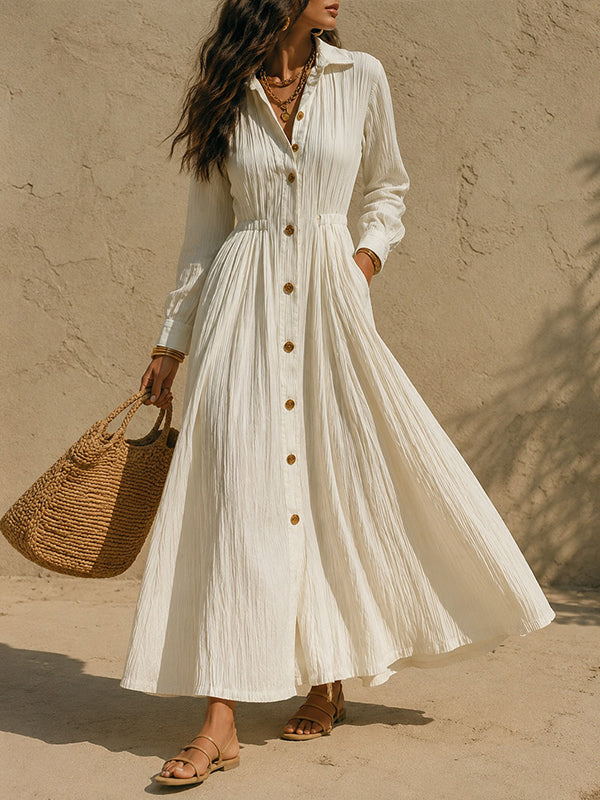 Solid Button-Front Shirt Dress