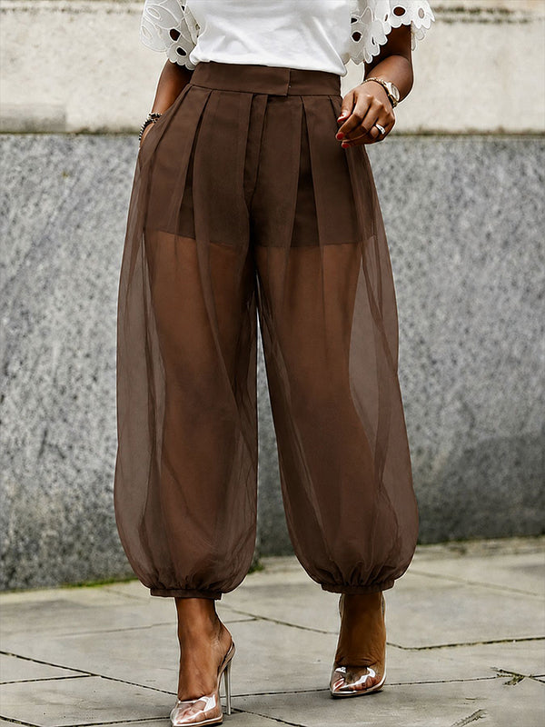 Sheer Wide-Leg Jogger Pants