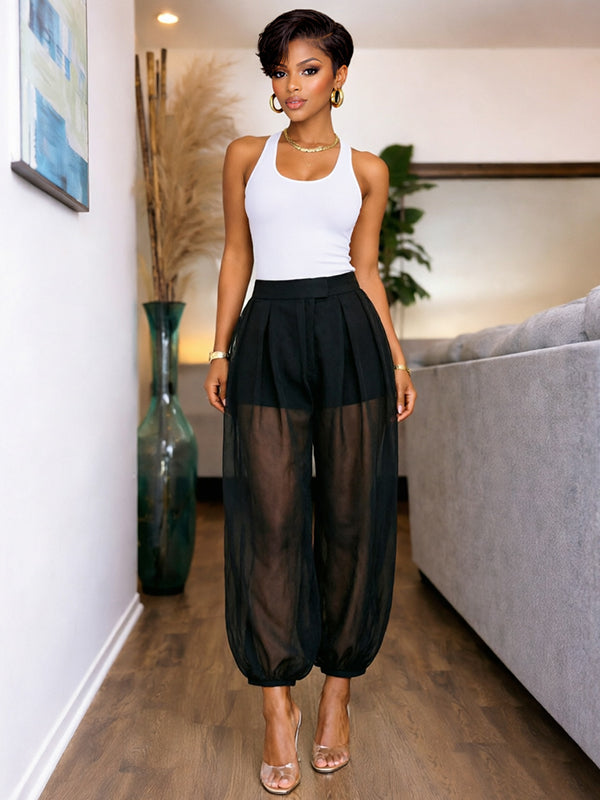 Sheer Wide-Leg Jogger Pants