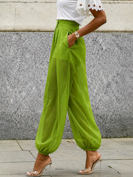 Sheer Wide-Leg Jogger Pants