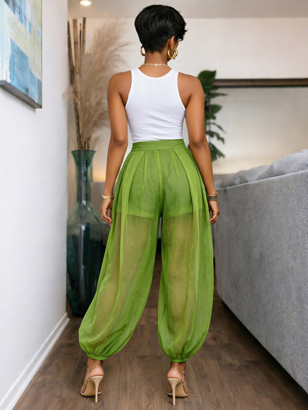 Sheer Wide-Leg Jogger Pants