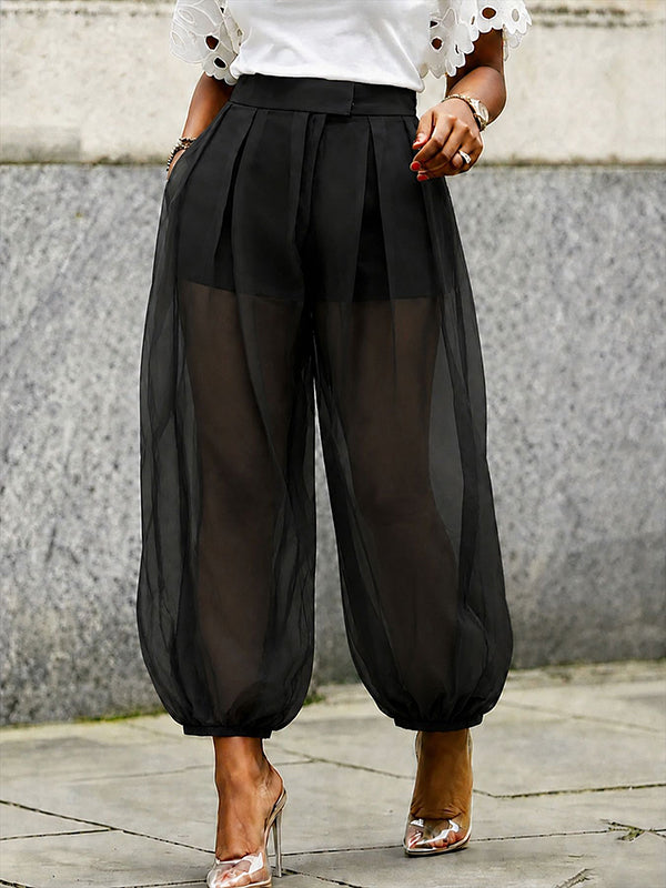 Sheer Wide-Leg Jogger Pants