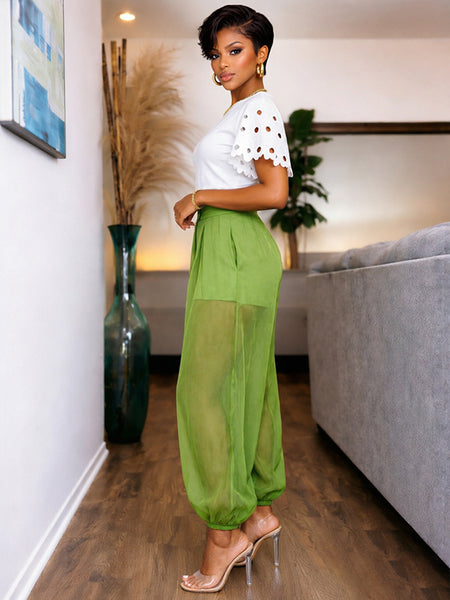Sheer Wide-Leg Jogger Pants