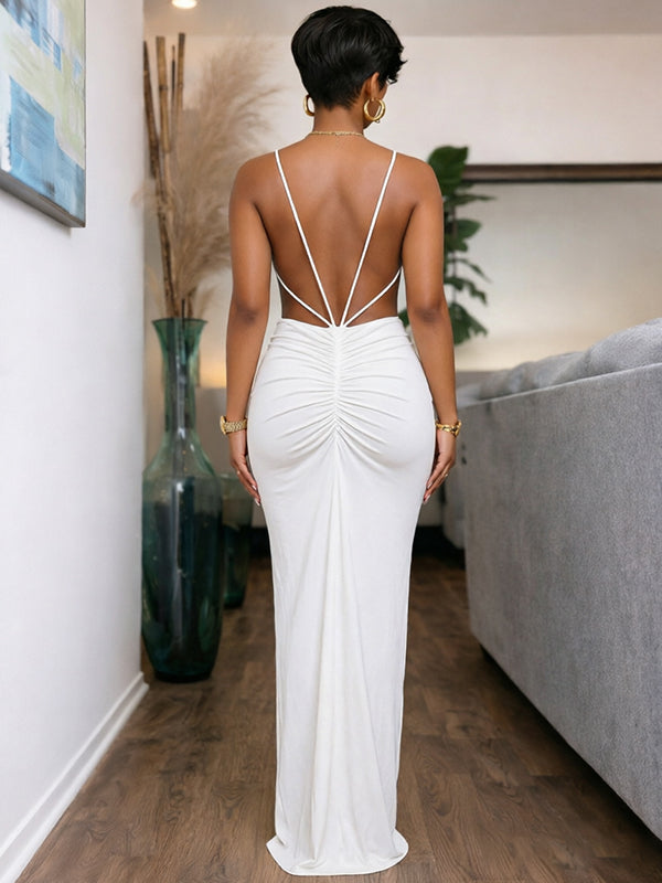 Solid Cross-Front Slit Cami Dress