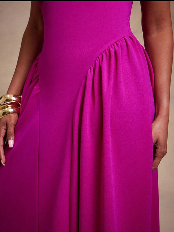 Solid Ruched Sleeveless Dress