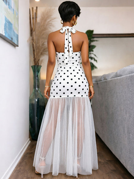 Dot Sheer-Combo Halter Dress