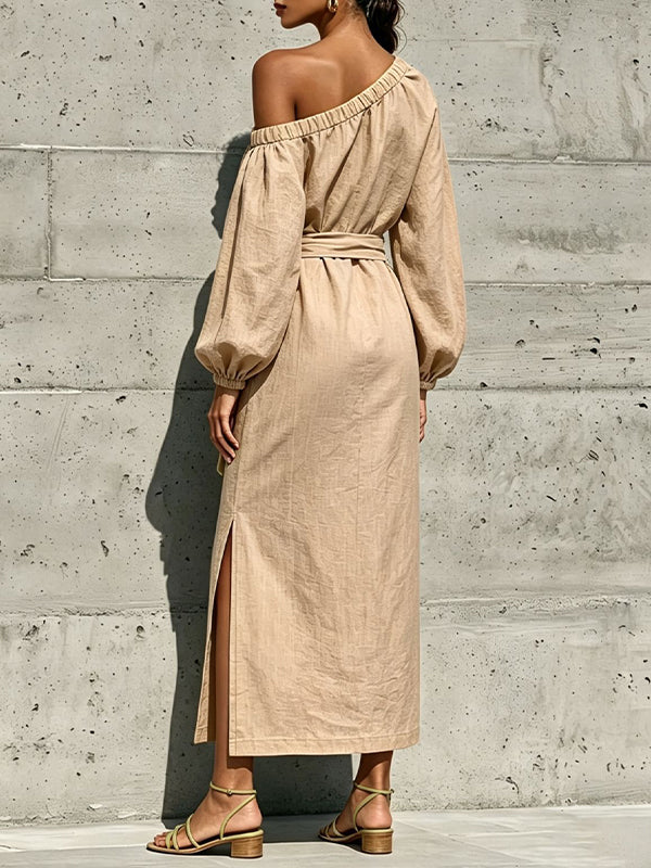 Boat-Neck Tied Slit Dress
