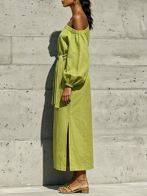 Boat-Neck Tied Slit Dress