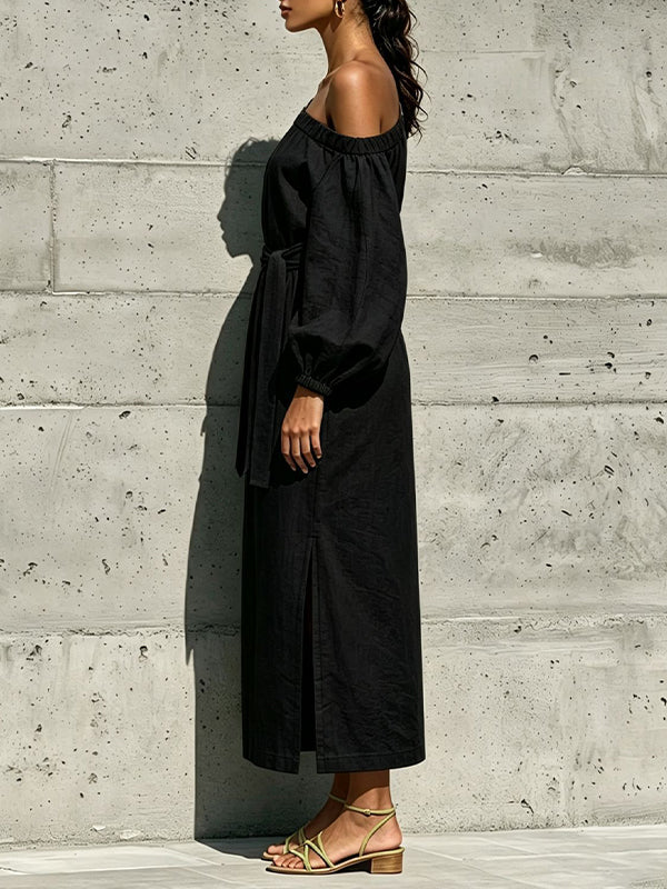 Boat-Neck Tied Slit Dress