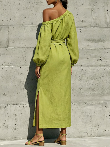 Boat-Neck Tied Slit Dress