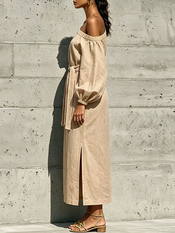 Boat-Neck Tied Slit Dress