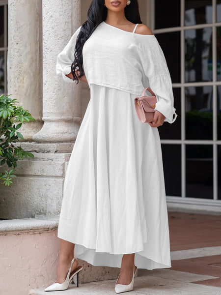 Solid Boat-Neck Tee with Cami Dress