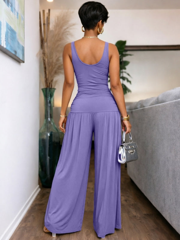Solid Sleeveless Wide-Leg Jumpsuit