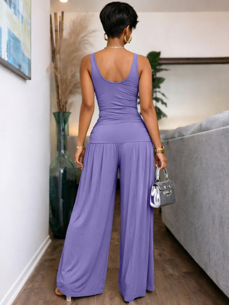 Solid Sleeveless Wide-Leg Jumpsuit