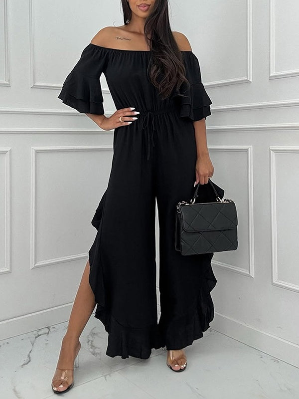 Off-Shoulder Tied Ruffle Jumpsuit