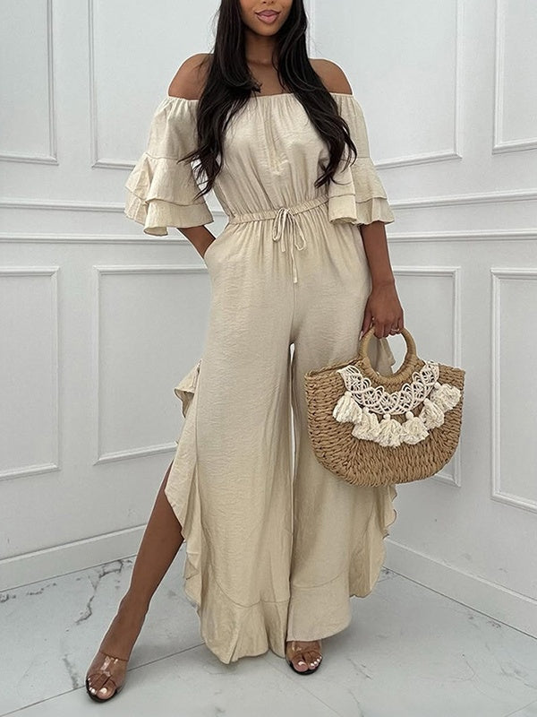 Off-Shoulder Tied Ruffle Jumpsuit