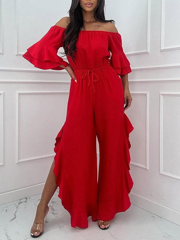 Off-Shoulder Tied Ruffle Jumpsuit