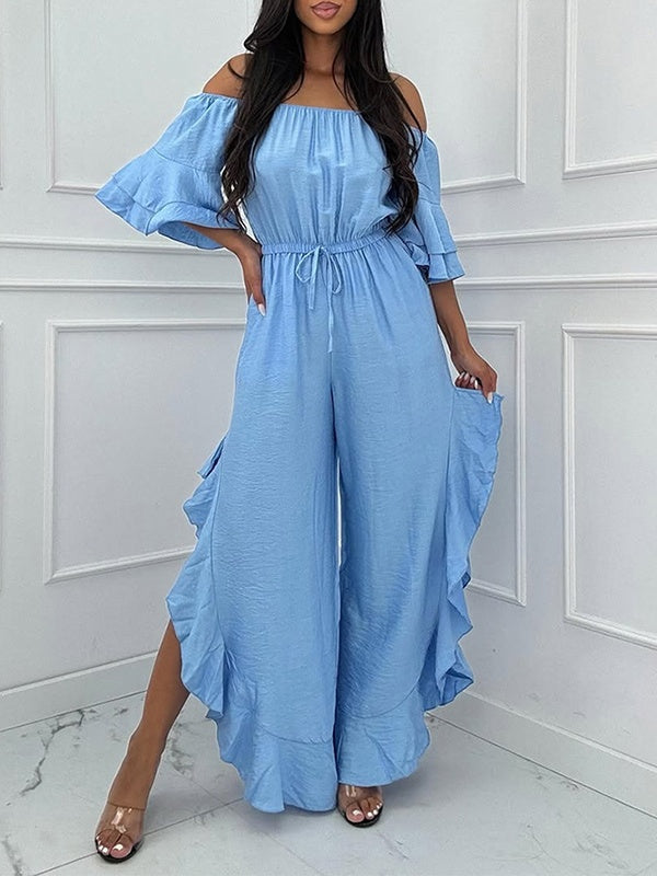 Off-Shoulder Tied Ruffle Jumpsuit