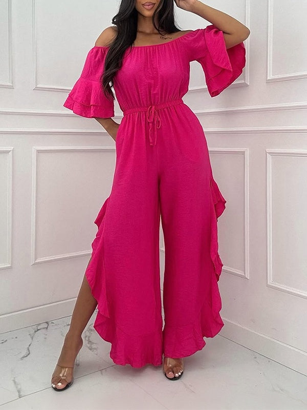 Off-Shoulder Tied Ruffle Jumpsuit