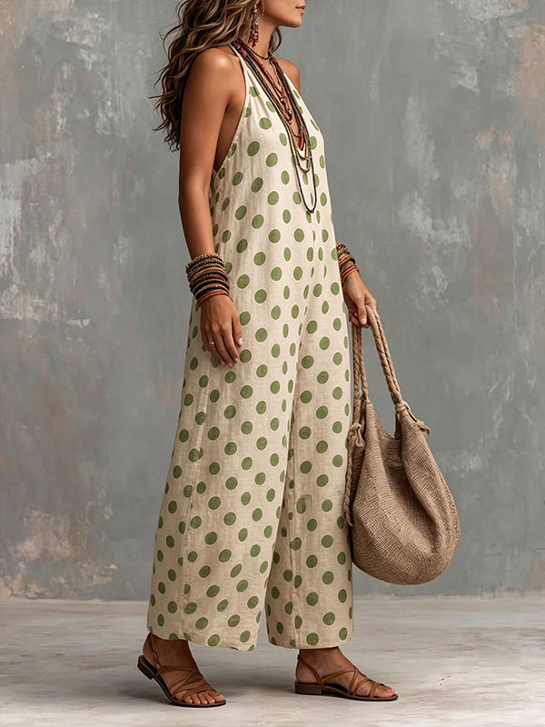 Dot V-Neck Halter Jumpsuit