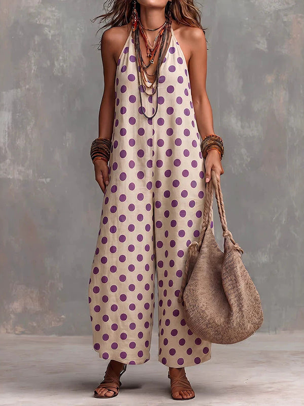Dot V-Neck Halter Jumpsuit