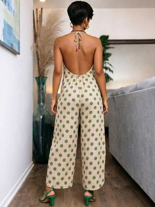 Dot V-Neck Halter Jumpsuit