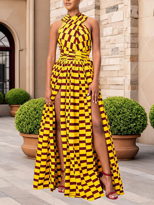 Printed Sleeveless Slit Maxi Dress