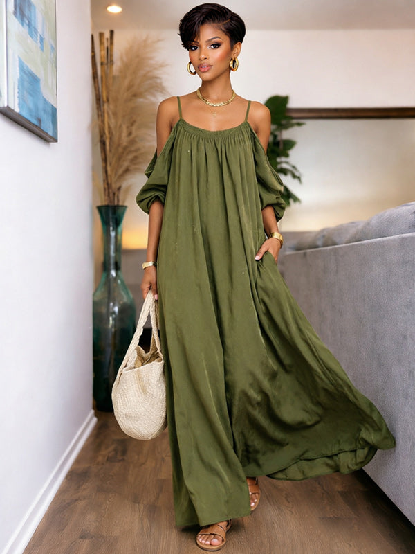 Solid Cold-Shoulder Cami Dress