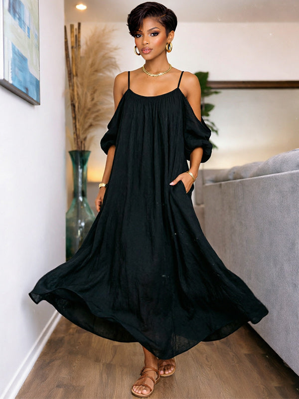 Solid Cold-Shoulder Cami Dress