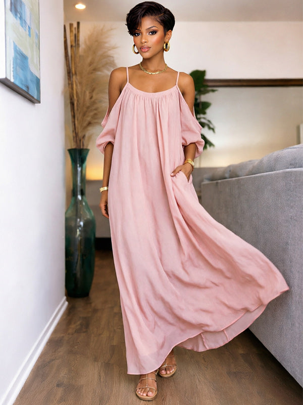 Solid Cold-Shoulder Cami Dress