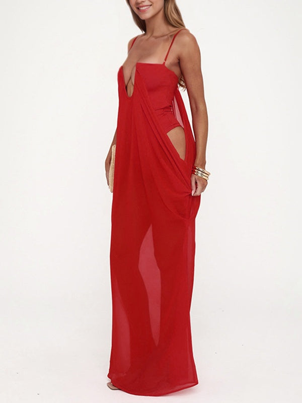 Sheer-Combo Cami Dress