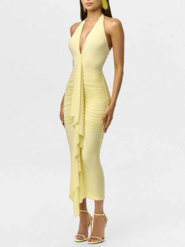 Ruffle Ruched Halter Dress
