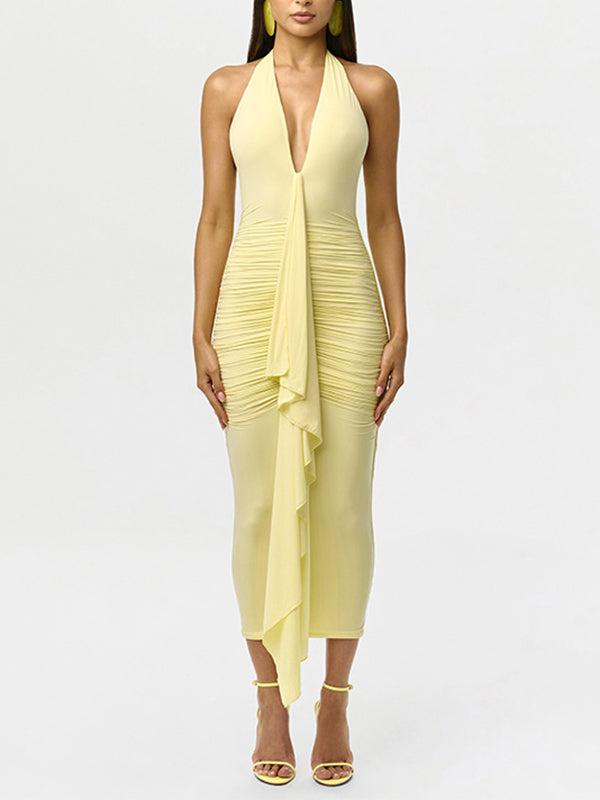 Ruffle Ruched Halter Dress