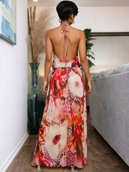 Printed Halter Slit Dress