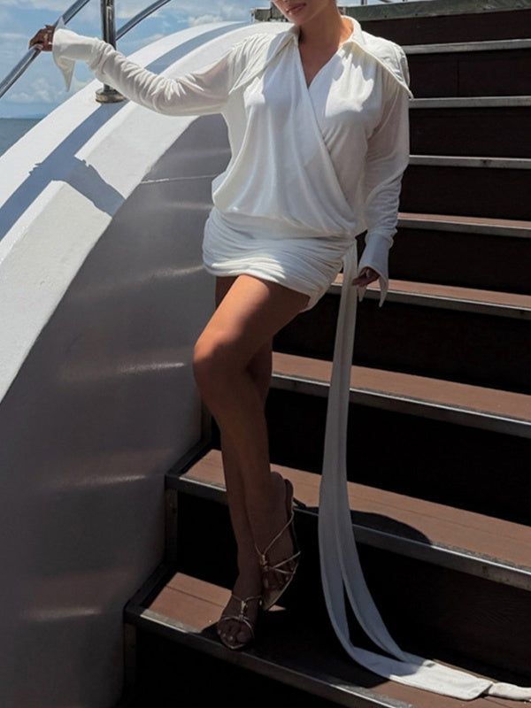 White Draped Shirt Dress